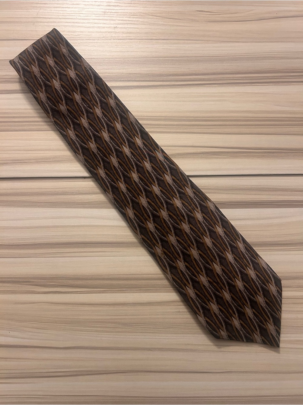 Men's Brown Geometric Pattern Tie - Office & Event Ready